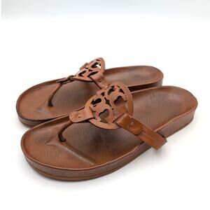 Tory Burch Miller Cloud Women's Brown Leather Thong Sandal Size US6.5M EU37